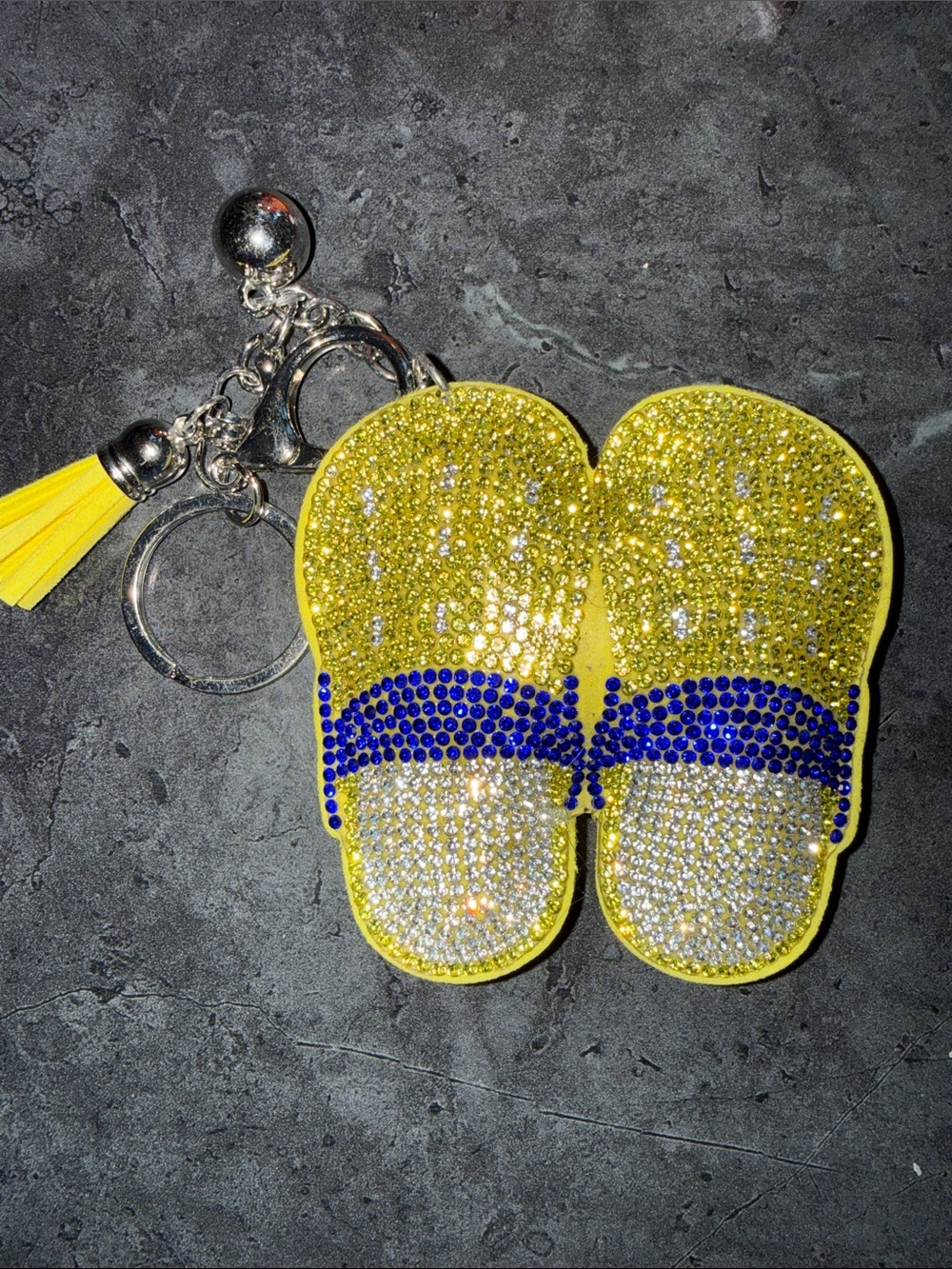 Yellow and Blue Crystal Flip-Flop Keychain with Tassel